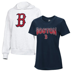 Boston Red Sox G-III 4Her by Carl Banks Women's T-Shirt and Hoodie Combo Pack - Navy/Bright Heather Ceramic