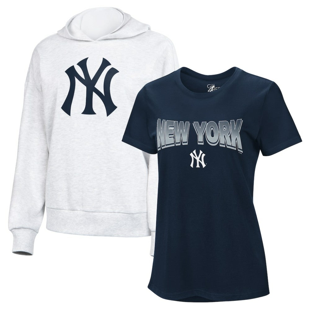 New York Yankees G-III 4Her by Carl Banks Women's T-Shirt and Hoodie Combo Pack - Navy/Bright Heather Ceramic | New Era