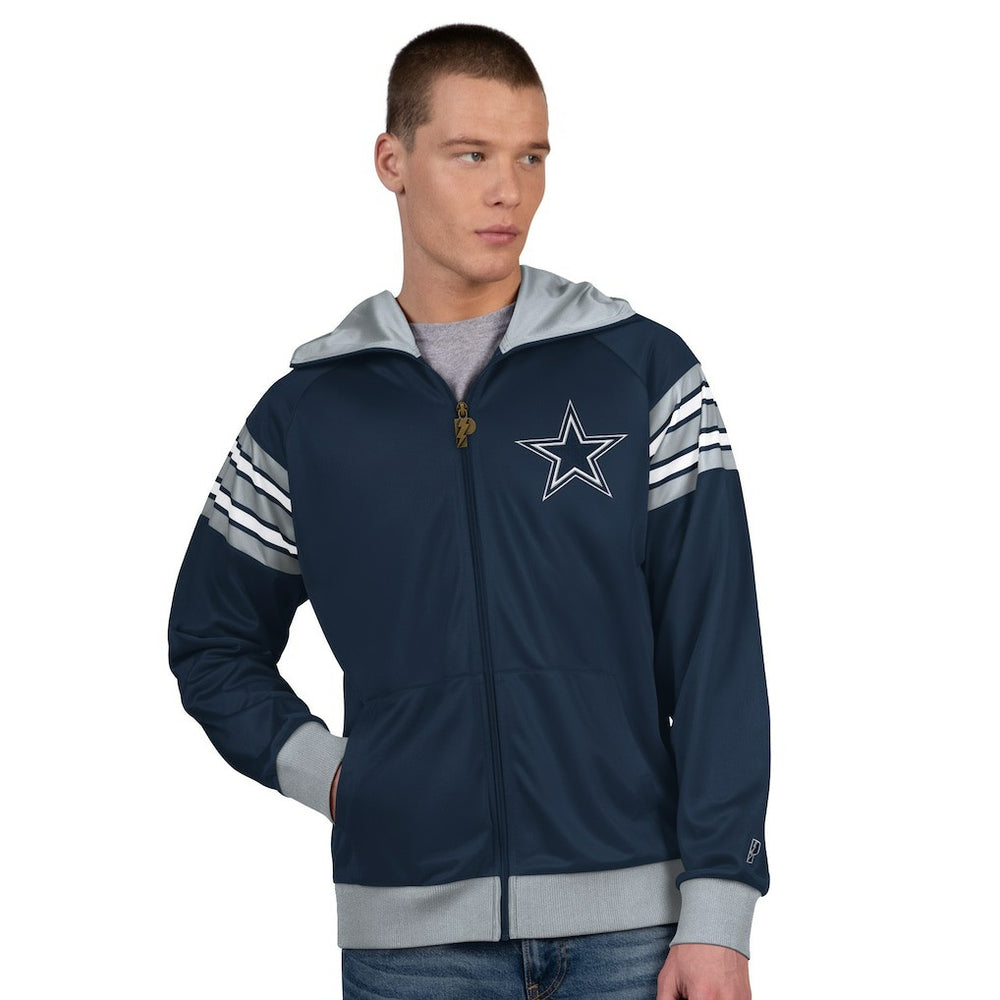 Dallas Cowboys Pro Player Helmet Full-Zip Hooded Track Jacket - Navy/Gray discount