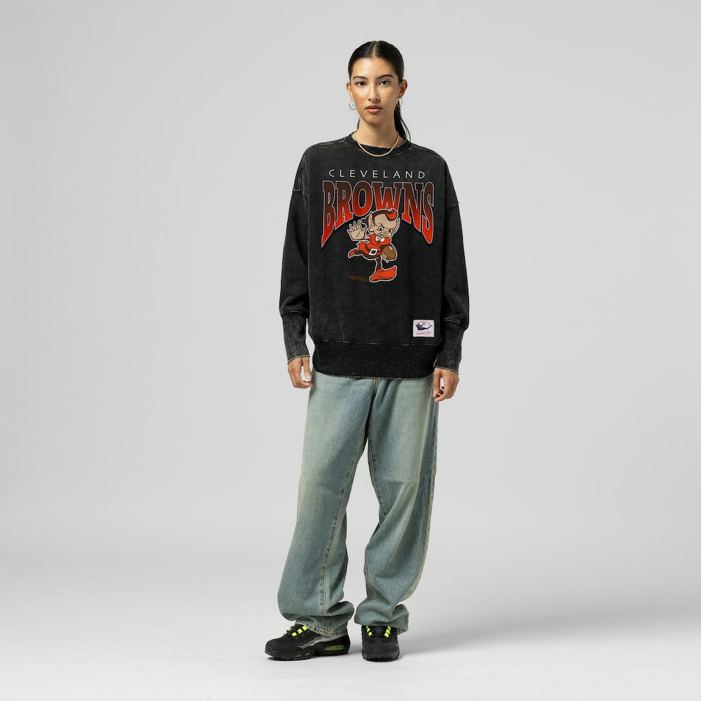 Cleveland Browns Women's Delineate Mineral Wash Crewneck Sweatshirt - Black cheap