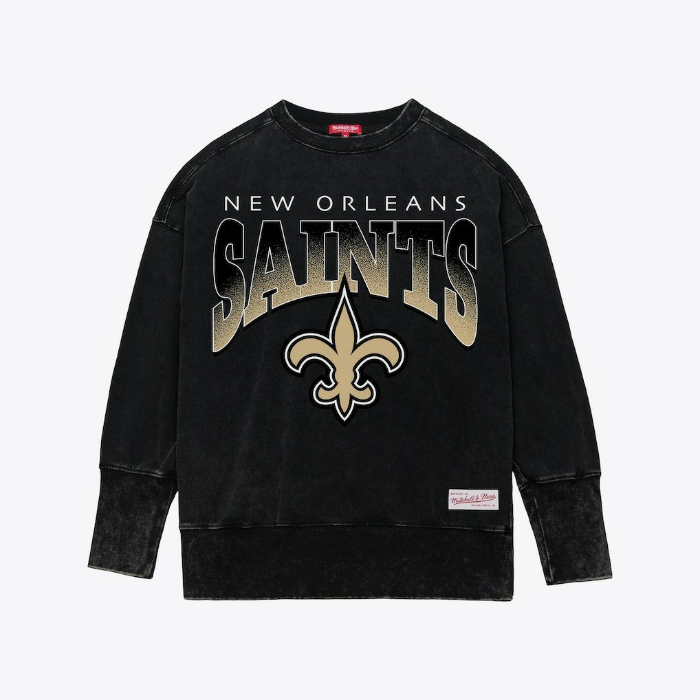 New Orleans Saints Women's Delineate Mineral Wash Crewneck Sweatshirt - Black discount