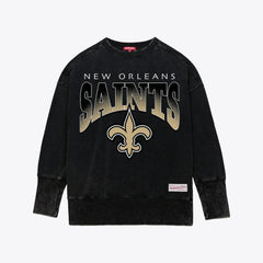 New Orleans Saints Women's Delineate Mineral Wash Crewneck Sweatshirt - Black discount