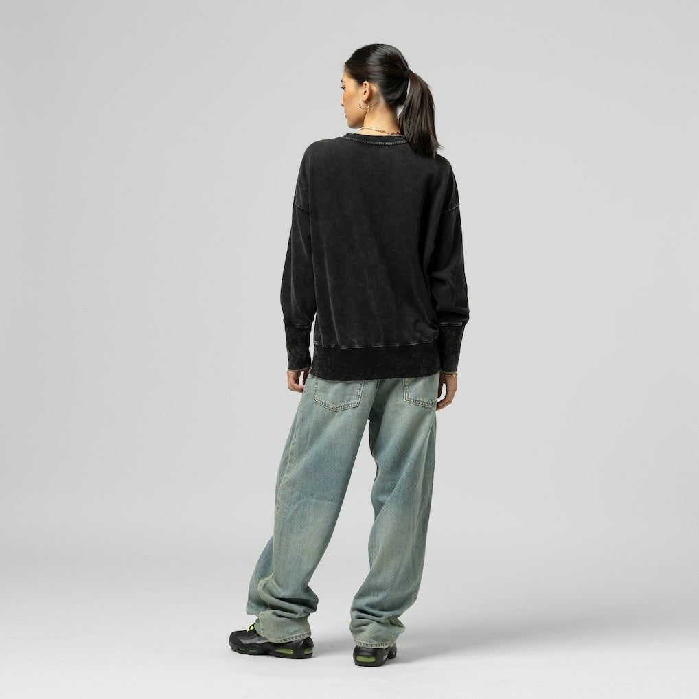 New York Giants Women's Delineate Mineral Wash Crewneck Sweatshirt - Black discount