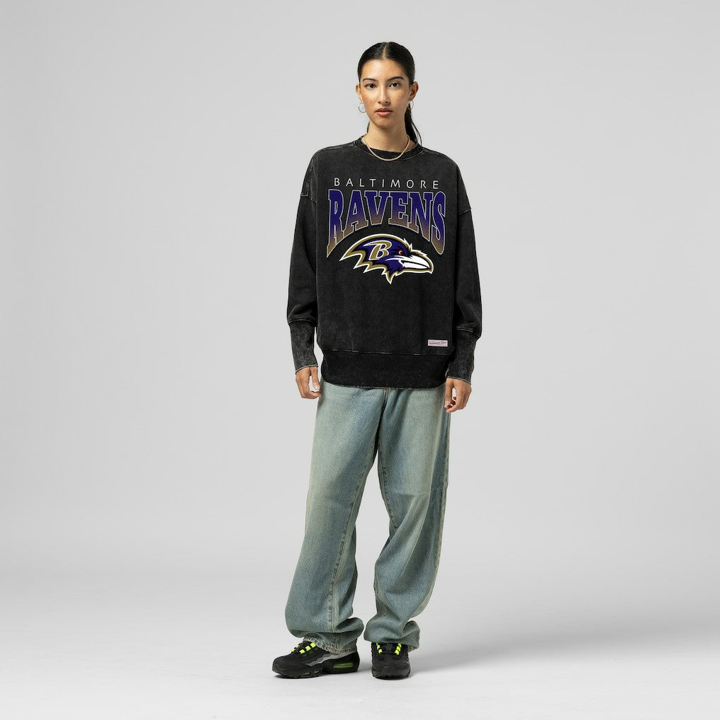 Baltimore Ravens Women's Delineate Mineral Wash Crewneck Sweatshirt - Black for sale