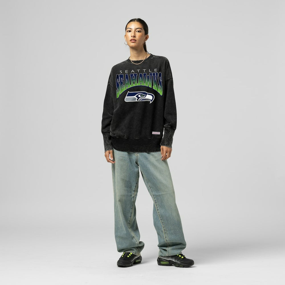 Seattle Seahawks Women's Delineate Mineral Wash Crewneck Sweatshirt - Black sale