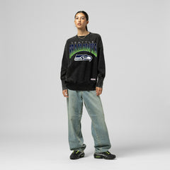 Seattle Seahawks Women's Delineate Mineral Wash Crewneck Sweatshirt - Black sale