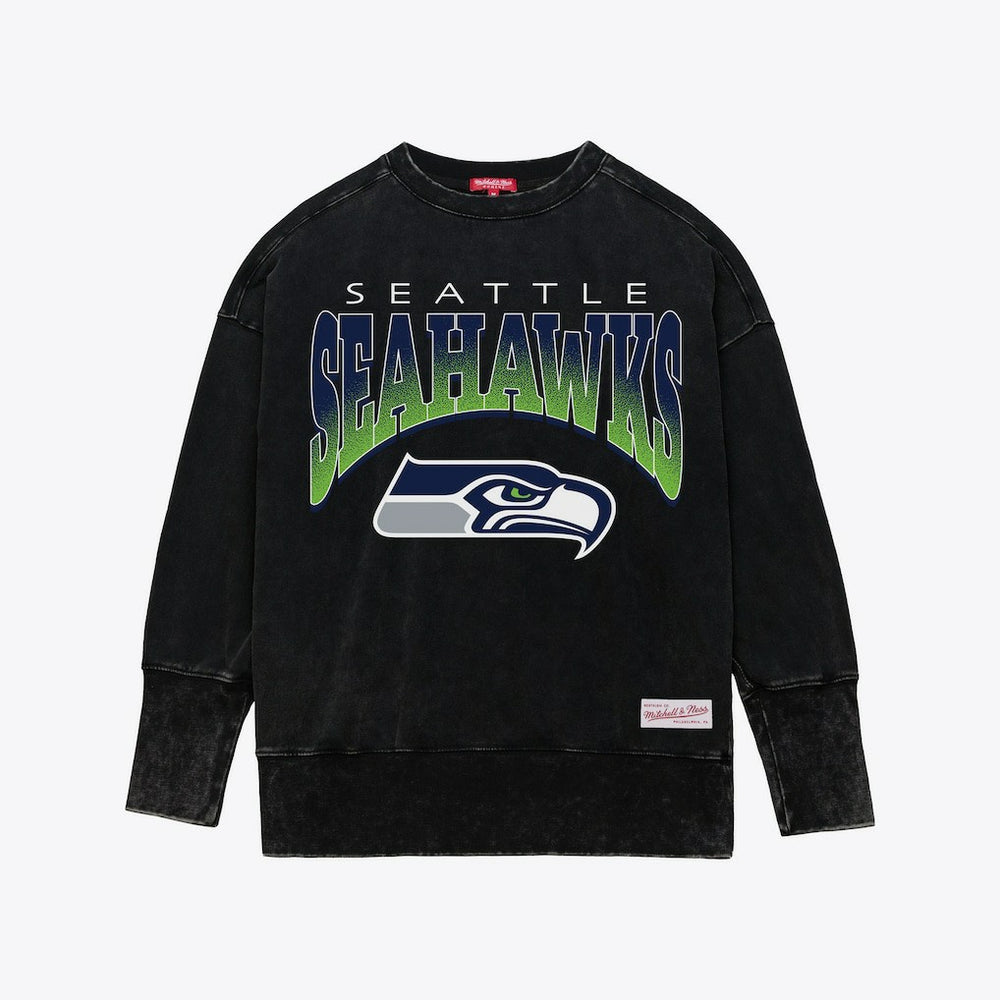 Seattle Seahawks Women's Delineate Mineral Wash Crewneck Sweatshirt - Black sale