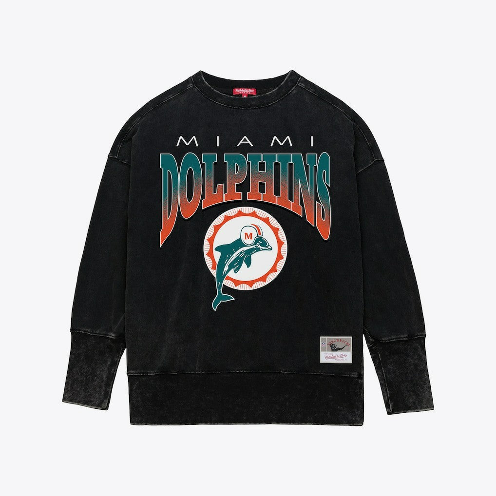 Miami Dolphins Women's Delineate Mineral Wash Crewneck Sweatshirt - Black for sale