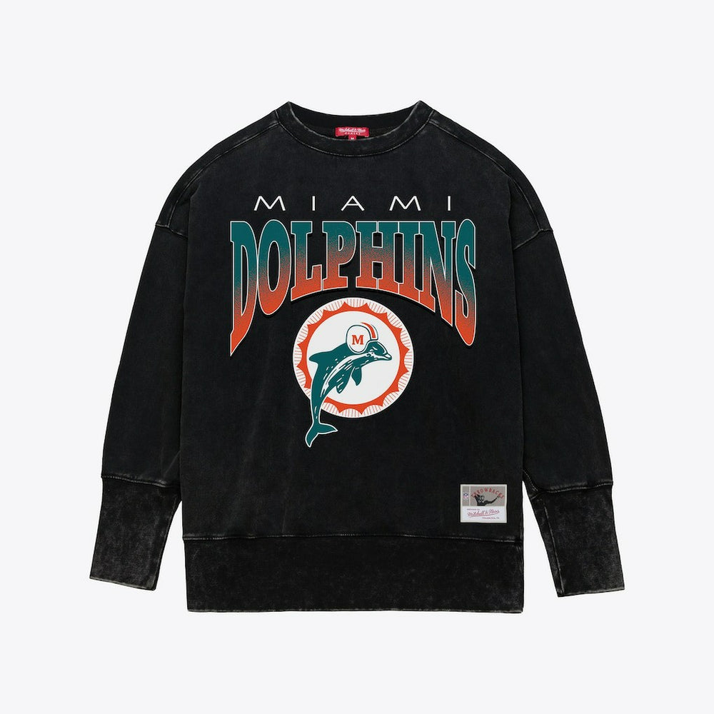 Miami Dolphins Women's Delineate Mineral Wash Crewneck Sweatshirt - Black for sale
