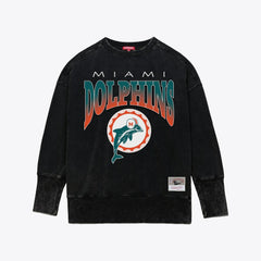 Miami Dolphins Women's Delineate Mineral Wash Crewneck Sweatshirt - Black for sale