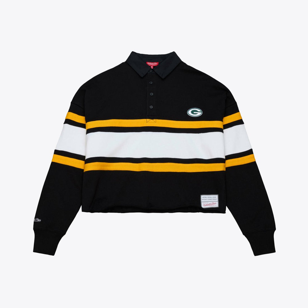 Green Bay Packers Women's Cropped Long Sleeve Rugby Polo - Black cheap