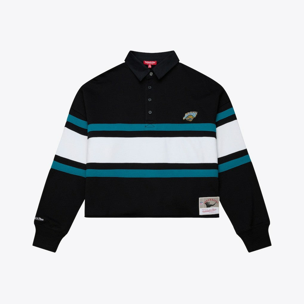 Jacksonville Jaguars Women's Throwback Cropped Long Sleeve Rugby Polo - Black outlet