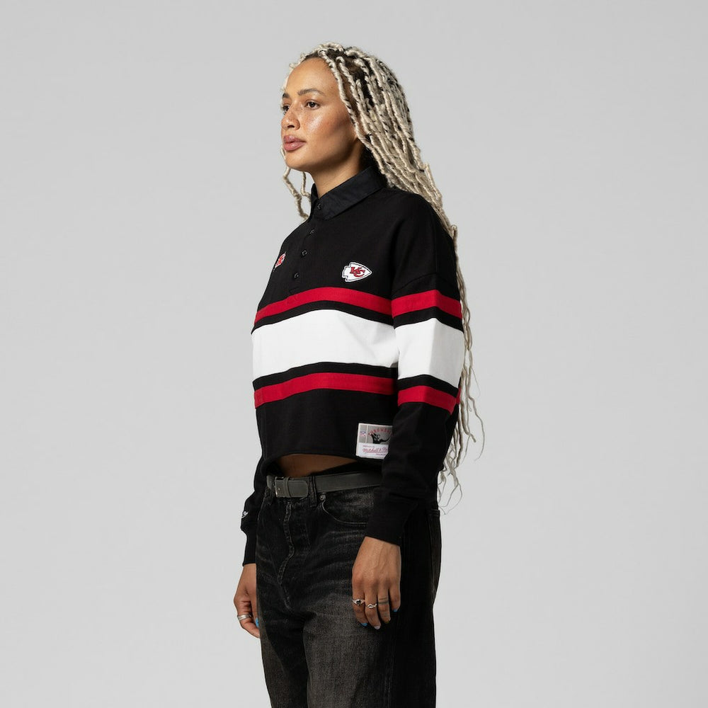 Kansas City Chiefs Women's Cropped Long Sleeve Rugby Polo - Black sale