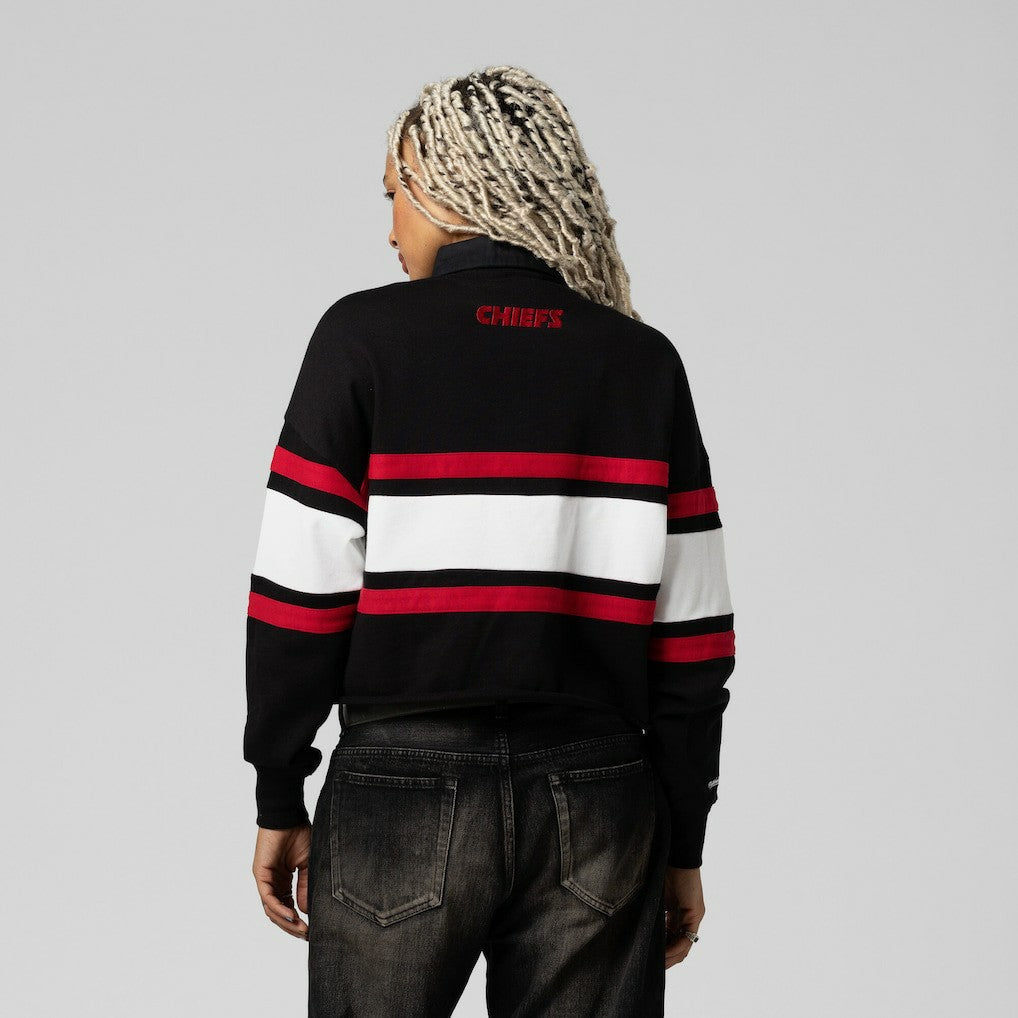 Kansas City Chiefs Women's Cropped Long Sleeve Rugby Polo - Black sale