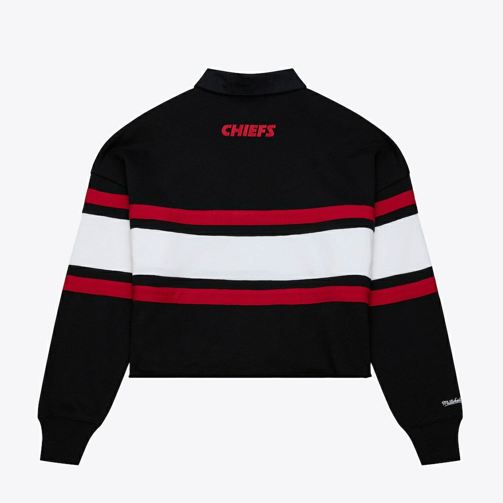 Kansas City Chiefs Women's Cropped Long Sleeve Rugby Polo - Black sale
