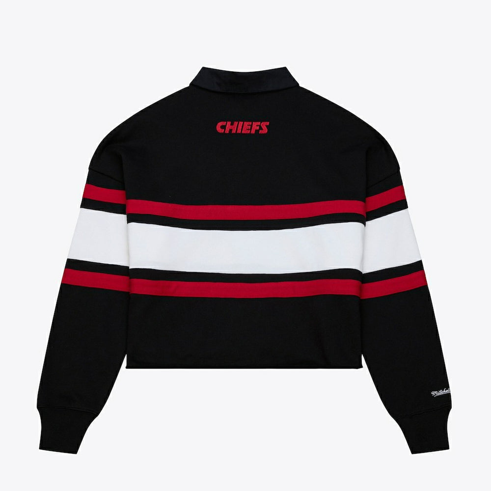 Kansas City Chiefs Women's Cropped Long Sleeve Rugby Polo - Black sale