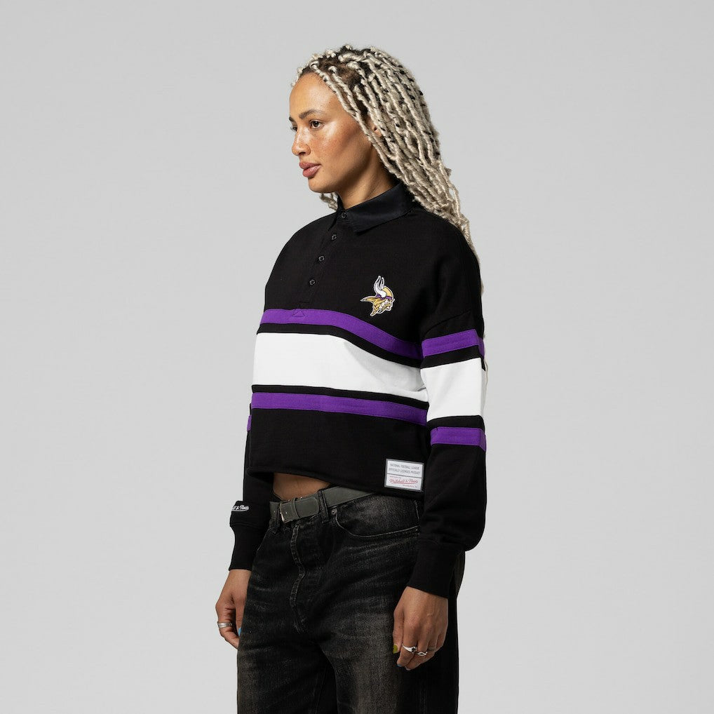 Minnesota Vikings Women's Cropped Long Sleeve Rugby Polo - Black discount