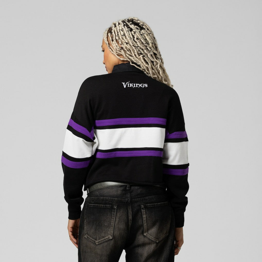 Minnesota Vikings Women's Cropped Long Sleeve Rugby Polo - Black discount
