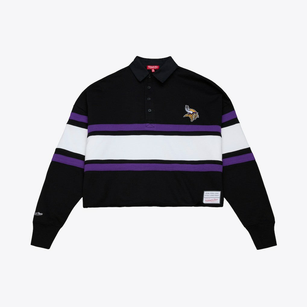 Minnesota Vikings Women's Cropped Long Sleeve Rugby Polo - Black discount