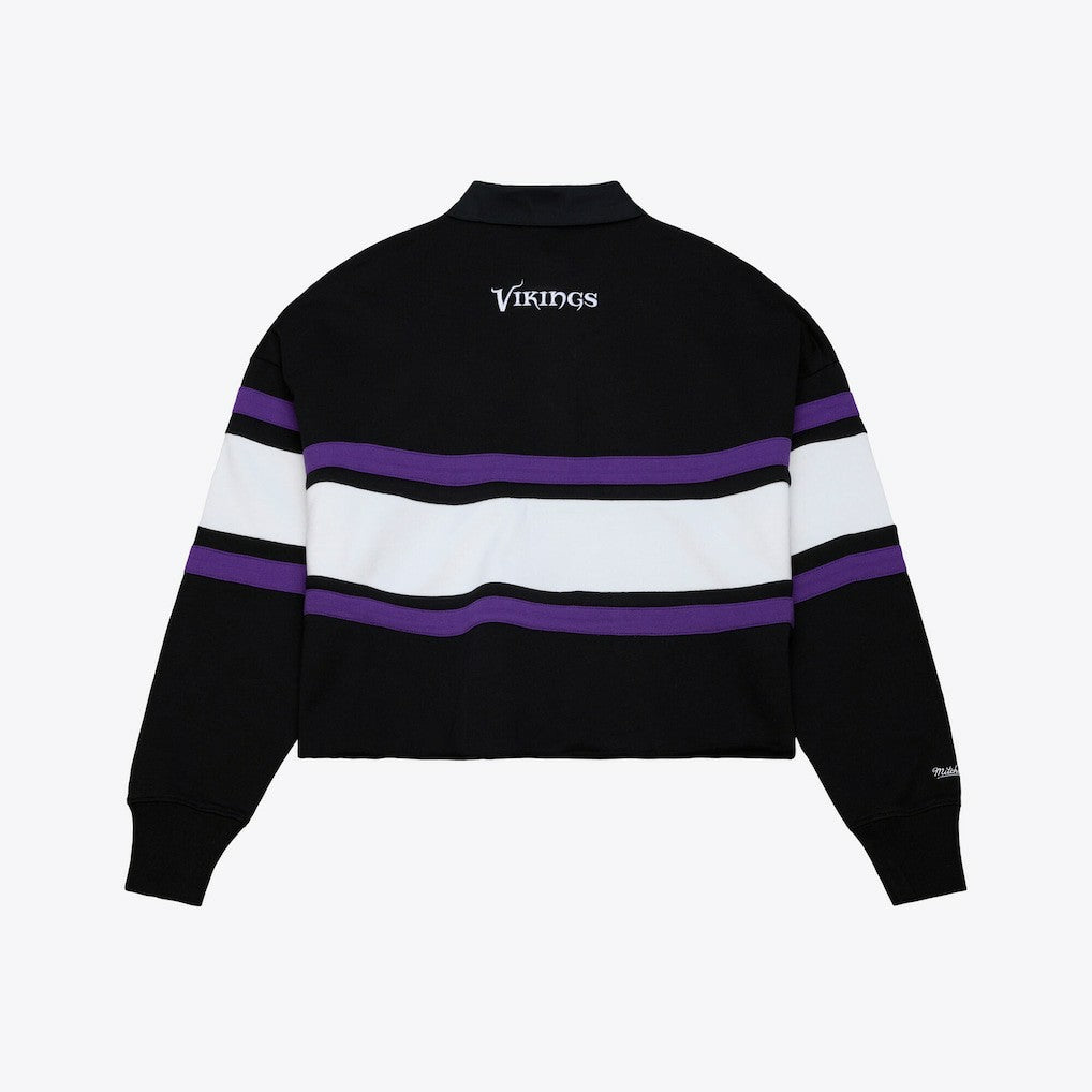 Minnesota Vikings Women's Cropped Long Sleeve Rugby Polo - Black discount