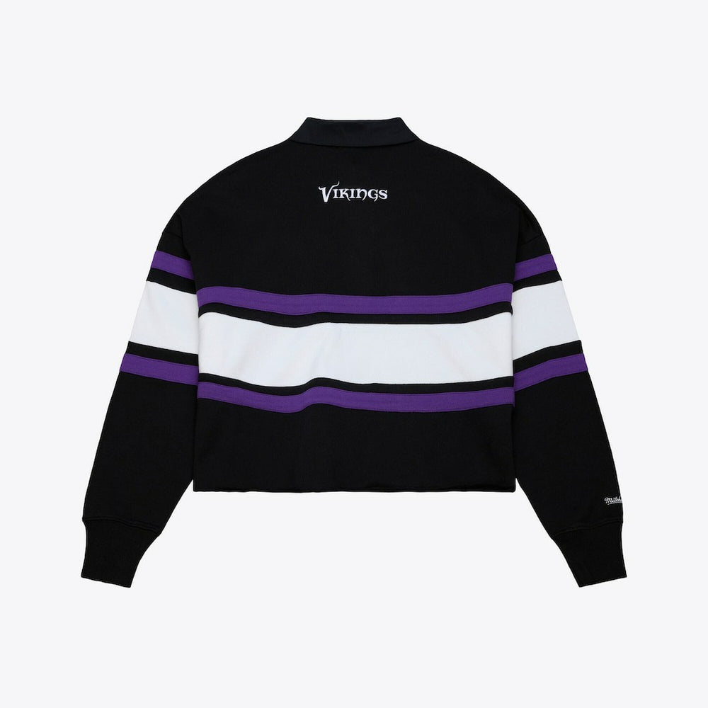 Minnesota Vikings Women's Cropped Long Sleeve Rugby Polo - Black discount