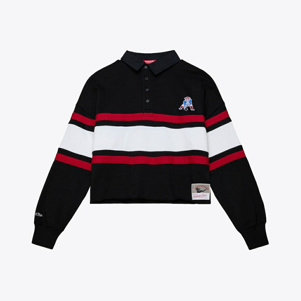 New England Patriots Women's Throwback Cropped Long Sleeve Rugby Polo - Black sale