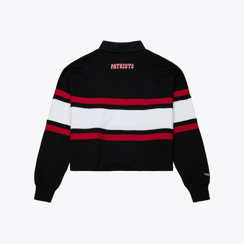 New England Patriots Women's Throwback Cropped Long Sleeve Rugby Polo - Black sale
