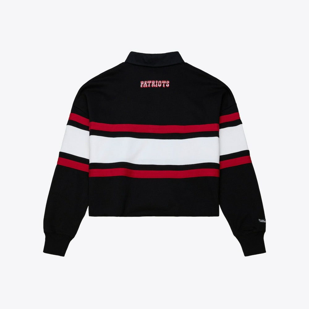 New England Patriots Women's Throwback Cropped Long Sleeve Rugby Polo - Black sale