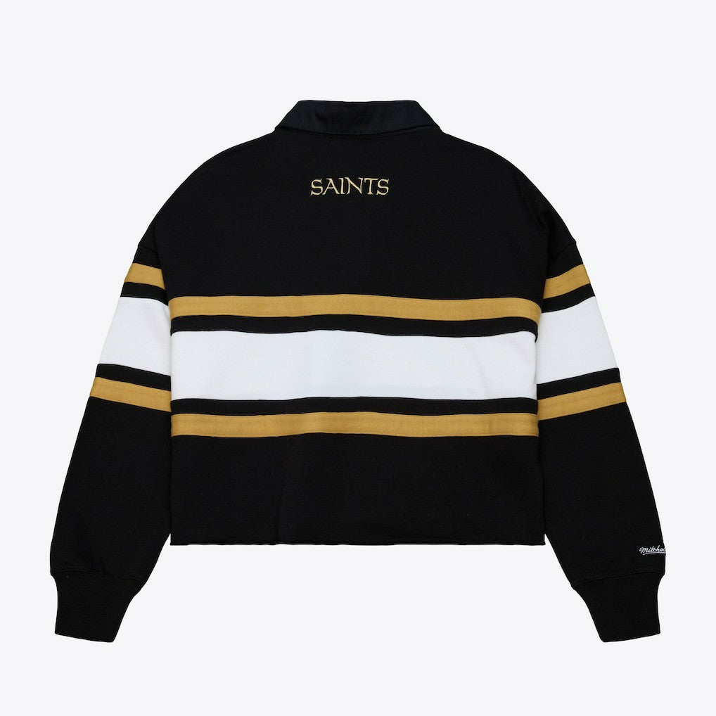 New Orleans Saints Women's Cropped Long Sleeve Rugby Polo - Black on sale
