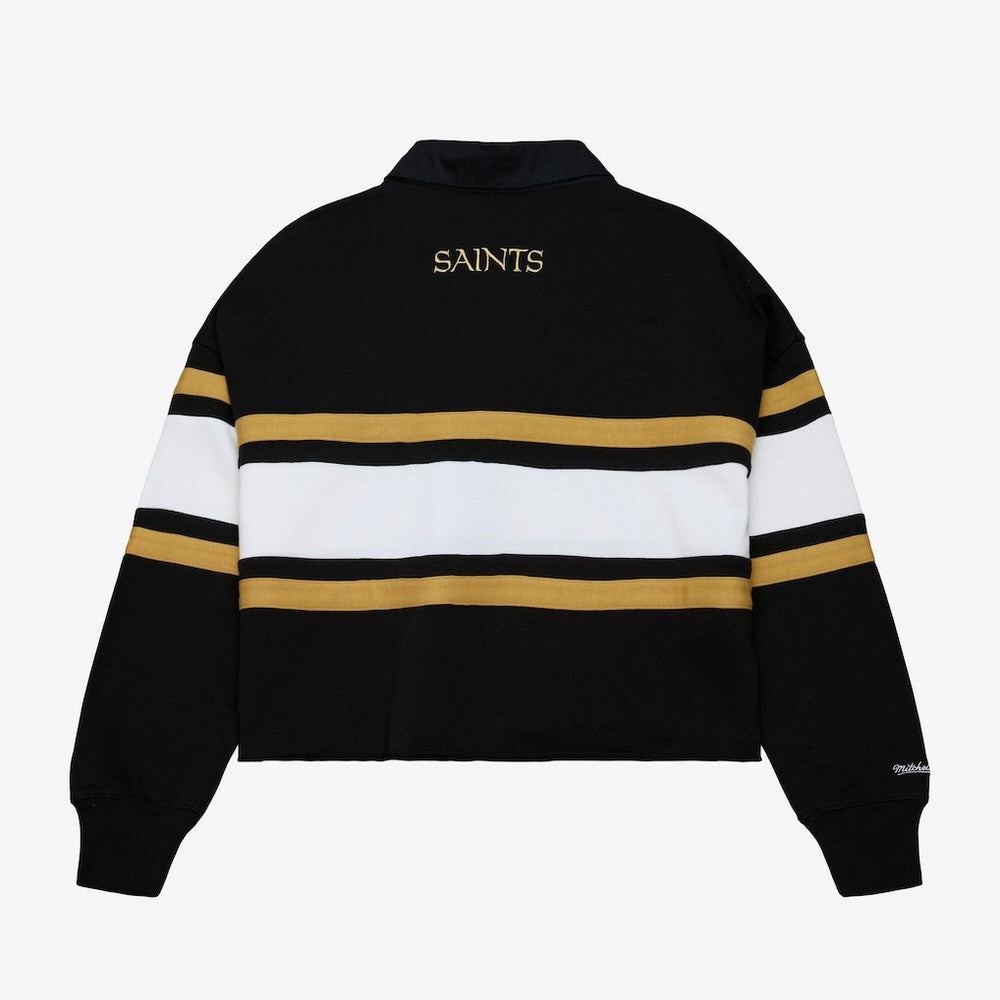 New Orleans Saints Women's Cropped Long Sleeve Rugby Polo - Black on sale