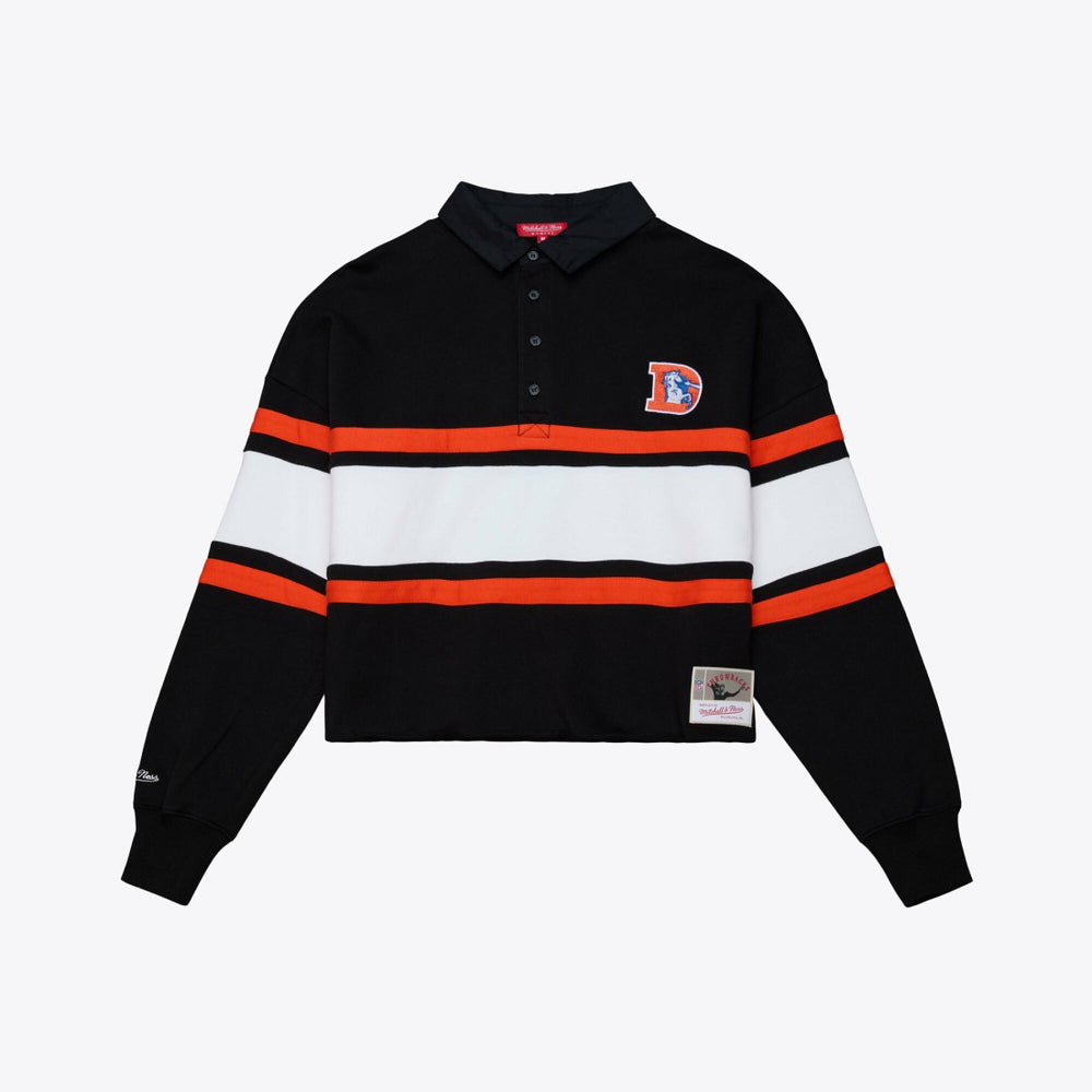 Denver Broncos Women's Throwback Cropped Long Sleeve Rugby Polo - Black for sale