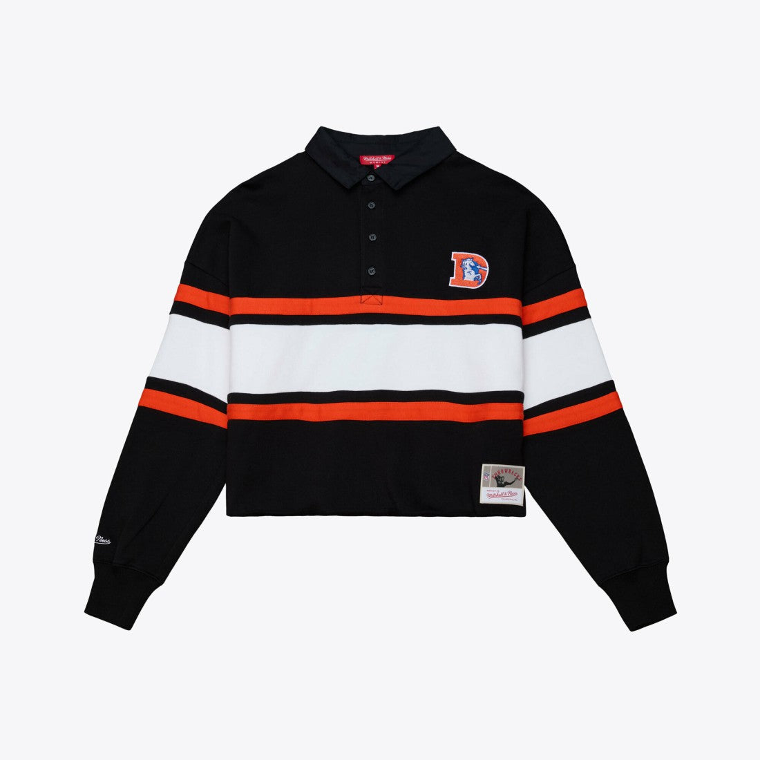 Denver Broncos Women's Throwback Cropped Long Sleeve Rugby Polo - Black for sale