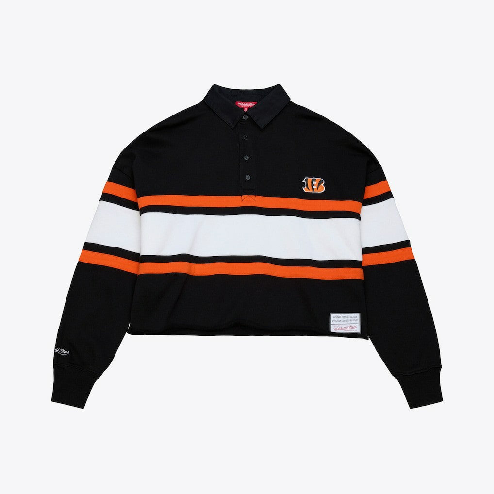 Cincinnati Bengals Women's Cropped Long Sleeve Rugby Polo - Black outlet