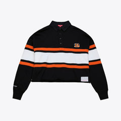 Cincinnati Bengals Women's Cropped Long Sleeve Rugby Polo - Black outlet