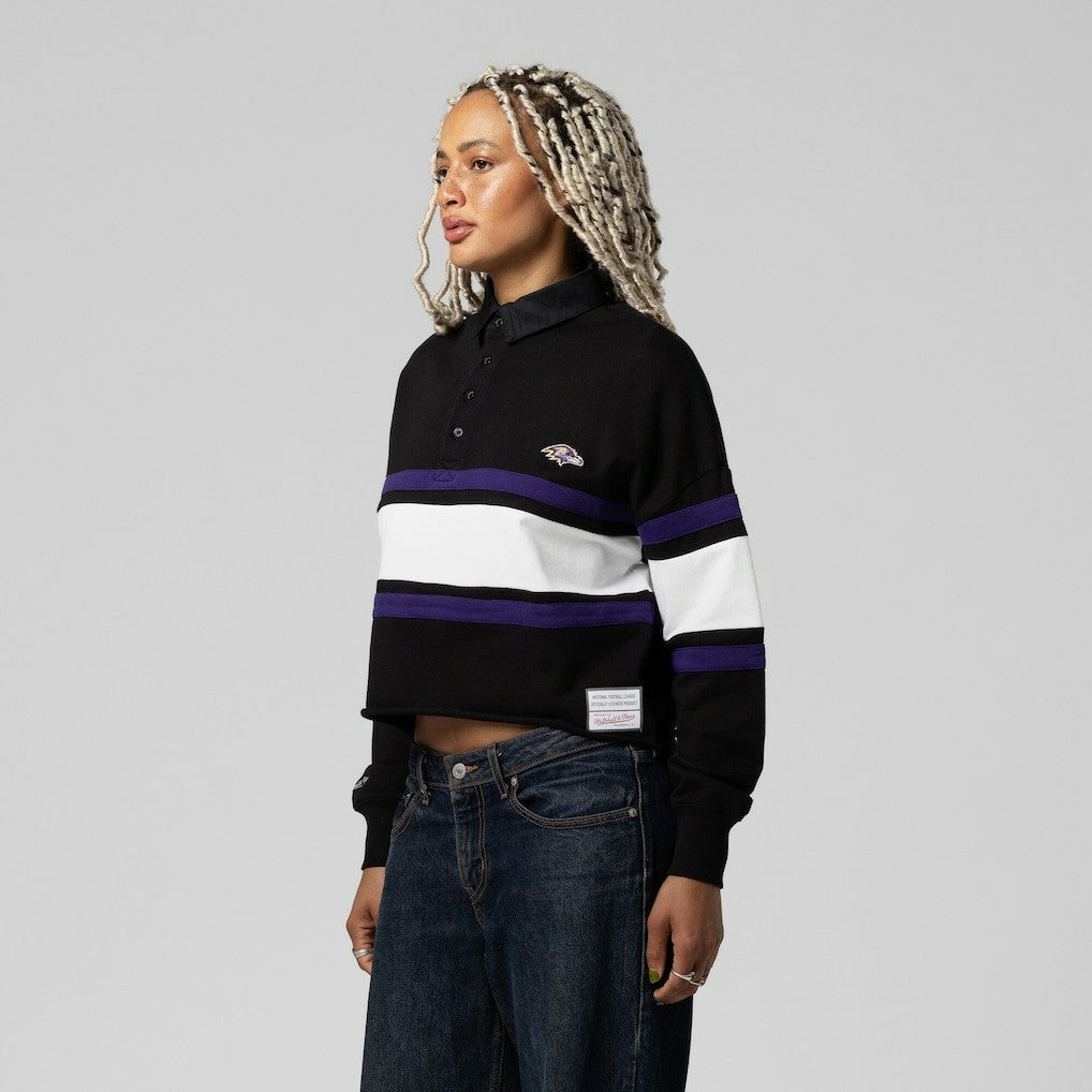 Baltimore Ravens Women's Cropped Long Sleeve Rugby Polo - Black discount
