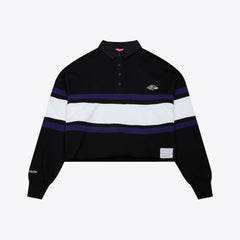 Baltimore Ravens Women's Cropped Long Sleeve Rugby Polo - Black discount