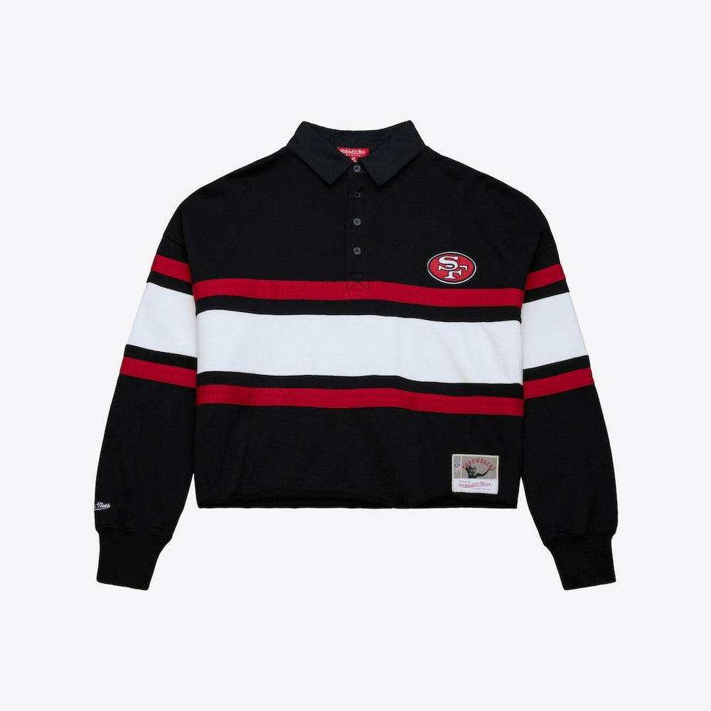 San Francisco 49ers Women's Cropped Long Sleeve Rugby Polo - Black online