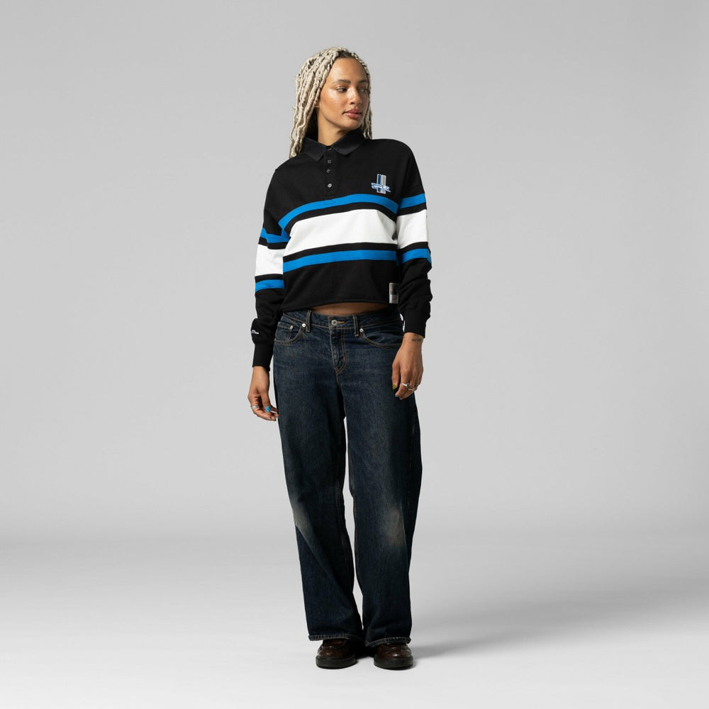 Detroit Lions Women's Cropped Long Sleeve Rugby Polo - Black cheap