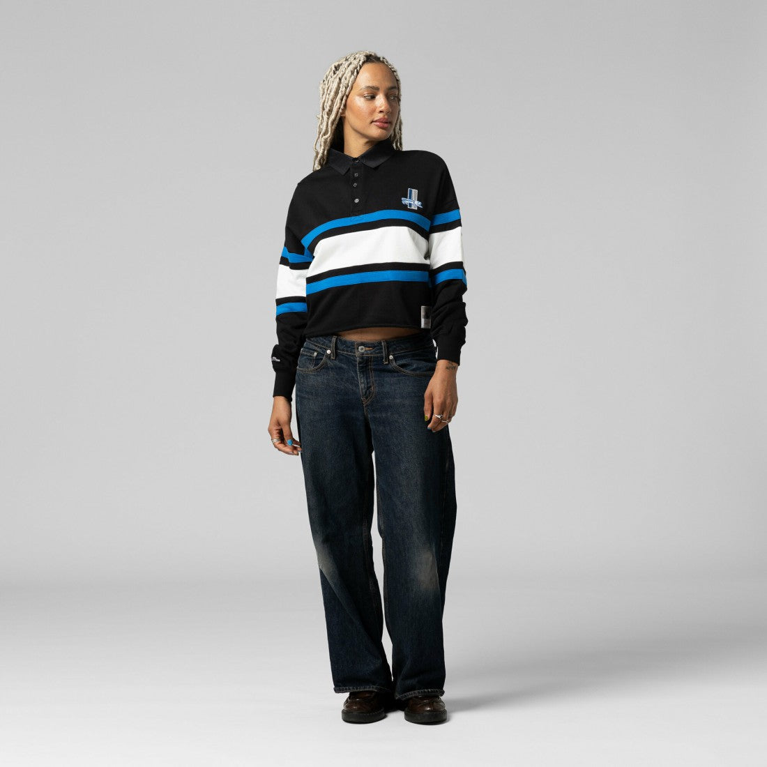 Detroit Lions Women's Cropped Long Sleeve Rugby Polo - Black cheap