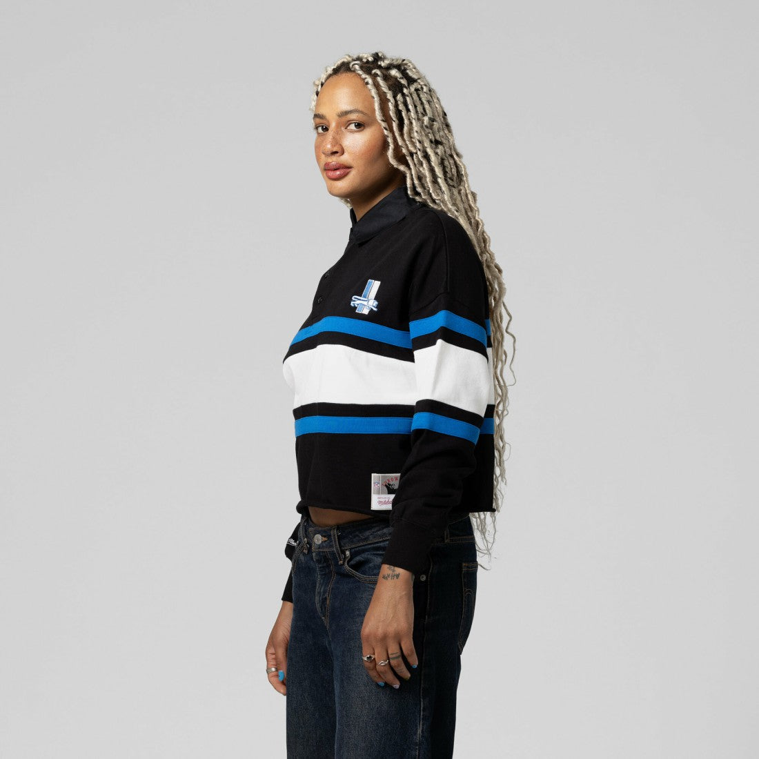 Detroit Lions Women's Cropped Long Sleeve Rugby Polo - Black cheap