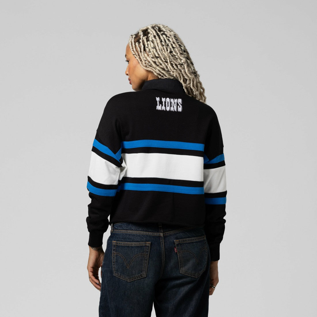 Detroit Lions Women's Cropped Long Sleeve Rugby Polo - Black cheap