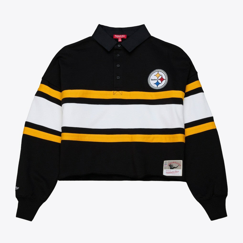 Pittsburgh Steelers Women's Cropped Long Sleeve Rugby Polo - Black on sale