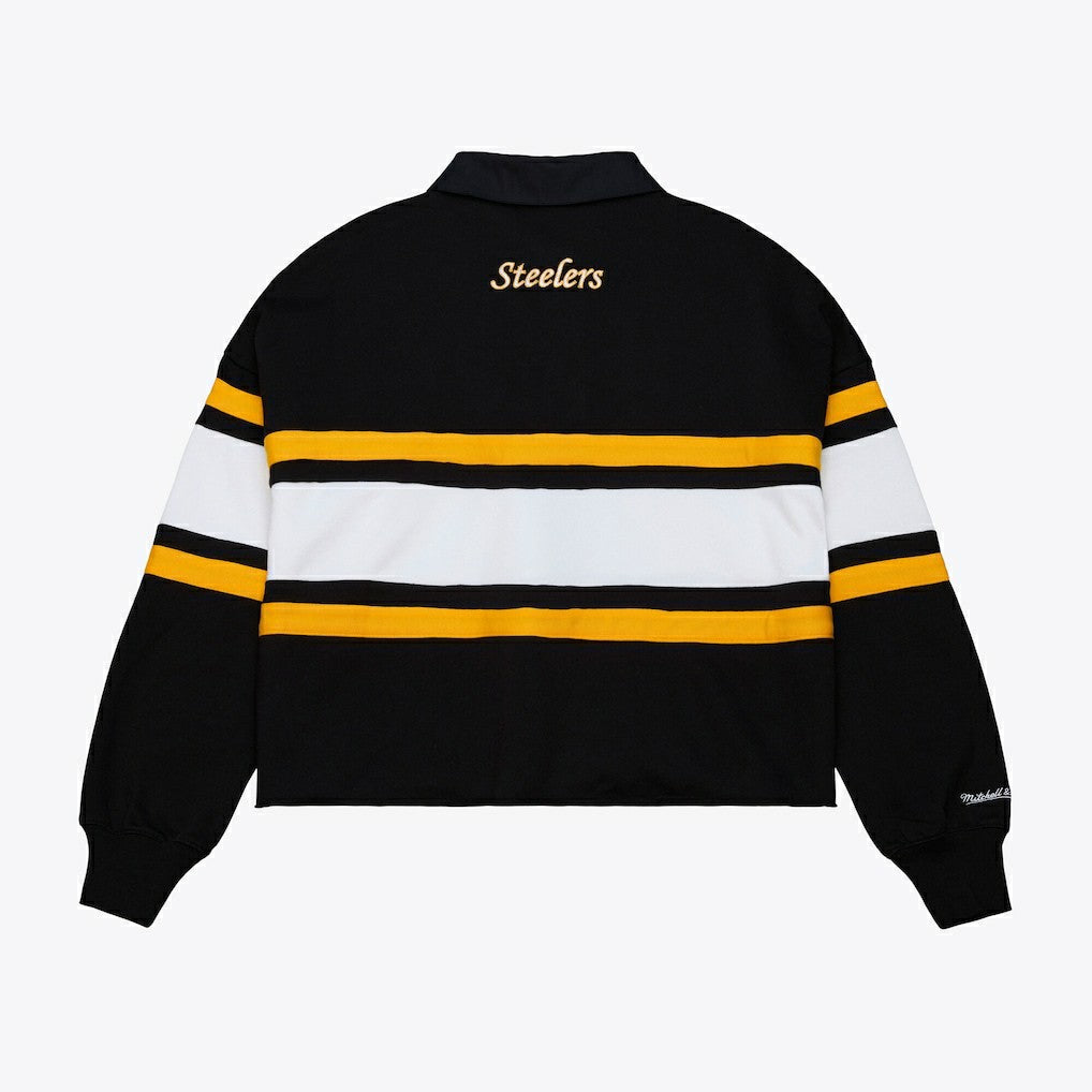 Pittsburgh Steelers Women's Cropped Long Sleeve Rugby Polo - Black on sale