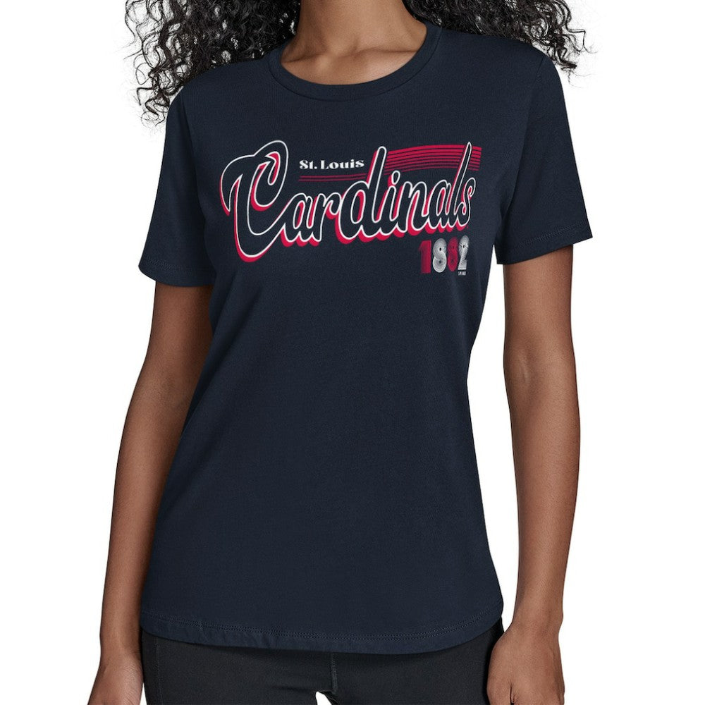 St. Louis Cardinals Starter Women's Groovy Script Team Fitted T-Shirt - Navy