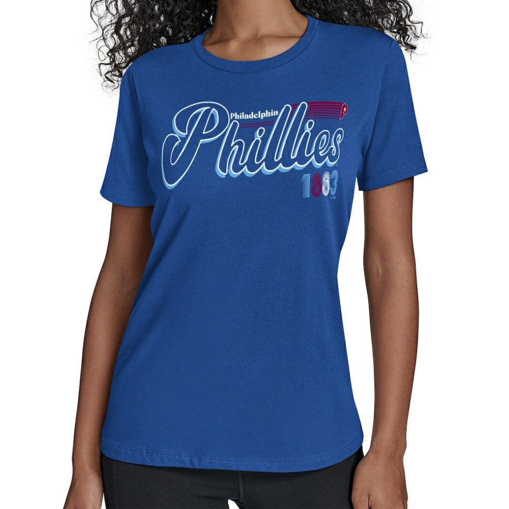 Philadelphia Phillies Starter Women's Groovy Script Team Fitted T-Shirt - Royal