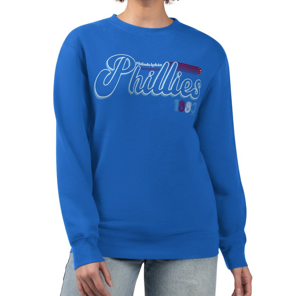Philadelphia Phillies Starter Women's Groovy Script Team Fleece Pullover Sweatshirt - Royal