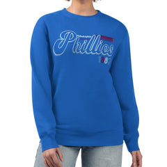 Philadelphia Phillies Starter Women's Groovy Script Team Fleece Pullover Sweatshirt - Royal