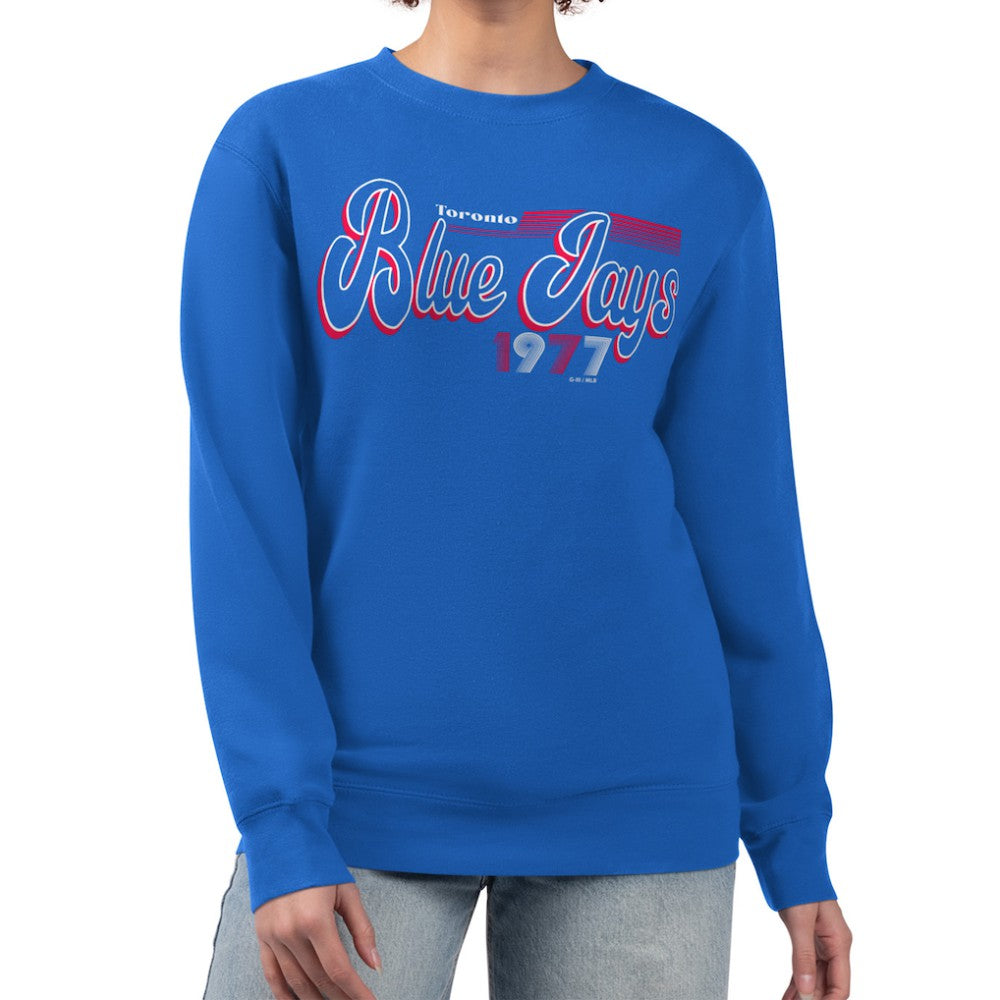 Toronto Blue Jays Starter Women's Groovy Script Team Fleece Pullover Sweatshirt - Royal