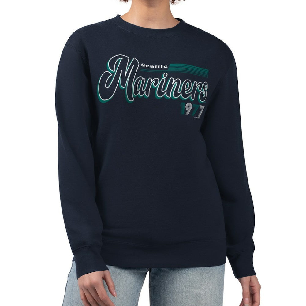 Seattle Mariners Starter Women's Groovy Script Team Fleece Pullover Sweatshirt - Navy