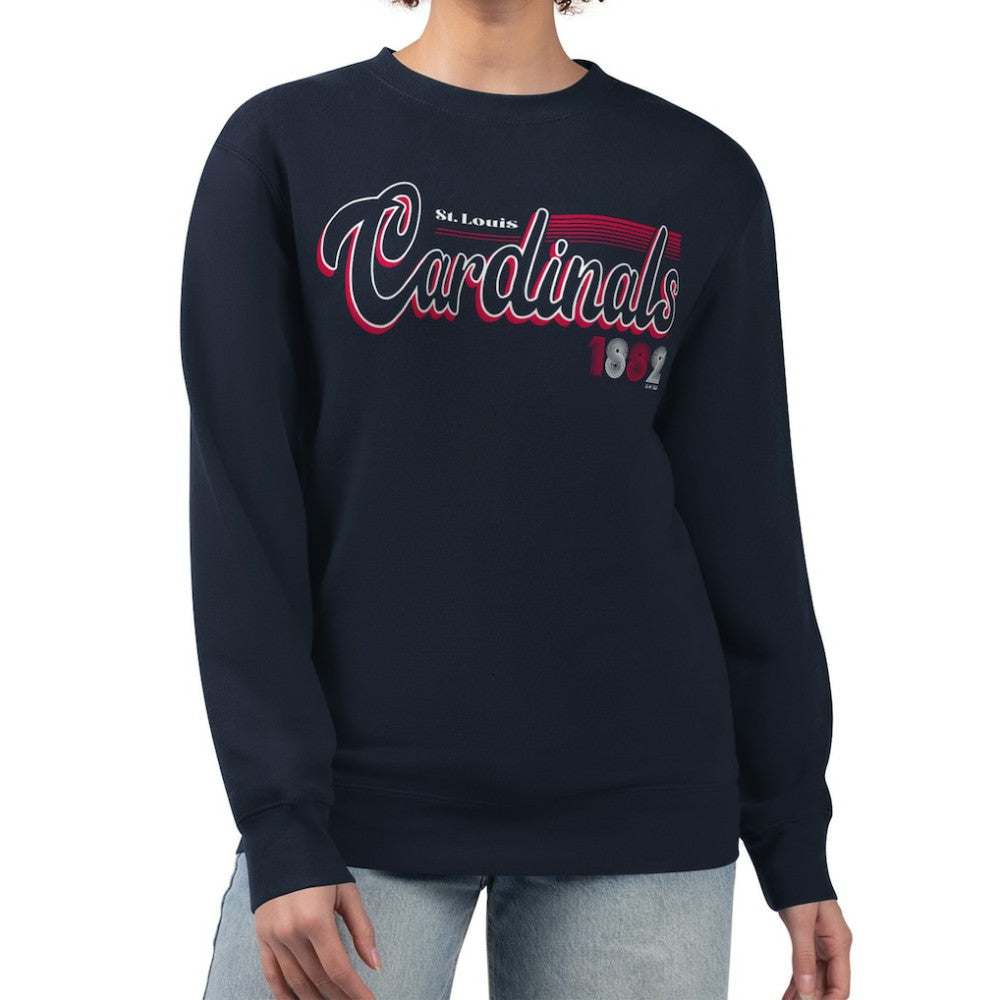 St. Louis Cardinals Starter Women's Groovy Script Team Fleece Pullover Sweatshirt - Navy